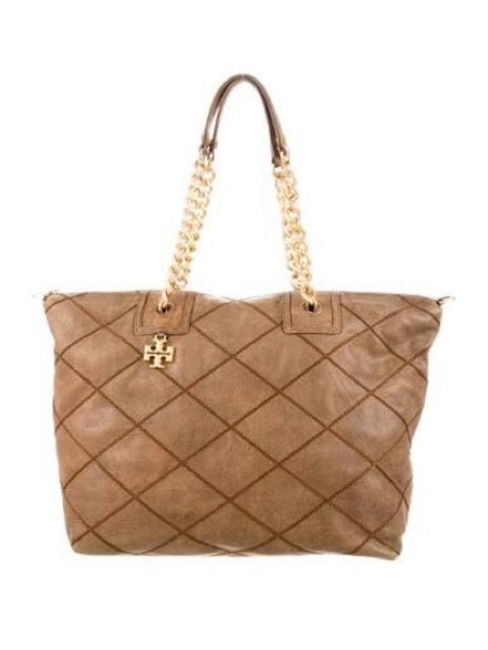 Tory Burch Brown Lysa Satchel Quilted Leather Handbag Crossbody Bag Tote